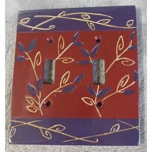 Springmaid Double Switch Plate Kashan Purple Maroon Gold Accent Floral 5"x4.5"